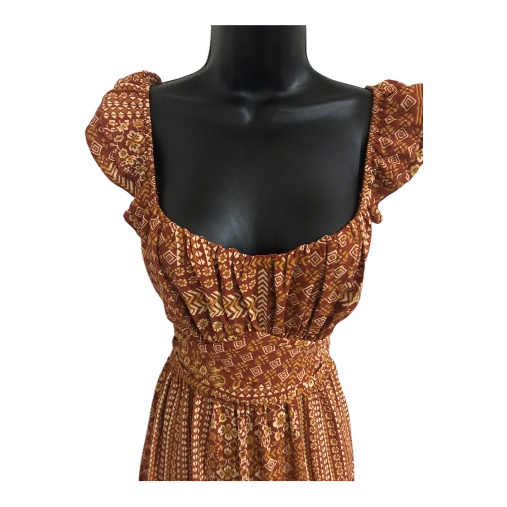 Trixxi‎ Rust Boho Patchwork Ruffle Strap belted T… - image 10